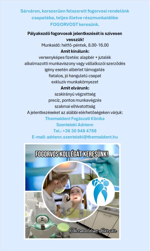 Fogorvos állás ThermalDent Sárvár