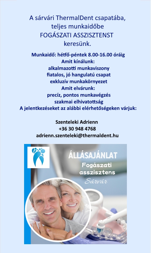 Fogászati asszisztens állás ThermalDent Sárvár